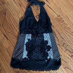 Bebe black and white lace halter top